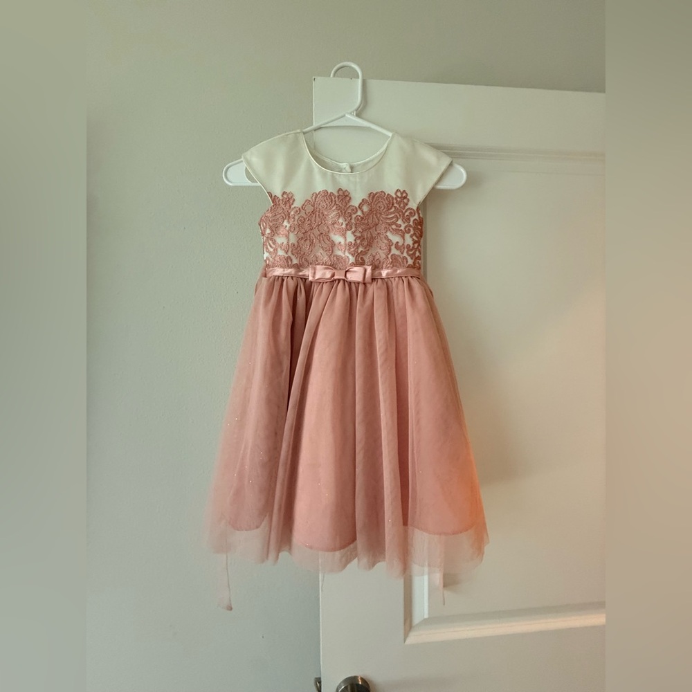 Jona Michelle Ivory & Dusty Rose Lace Tulle Dress